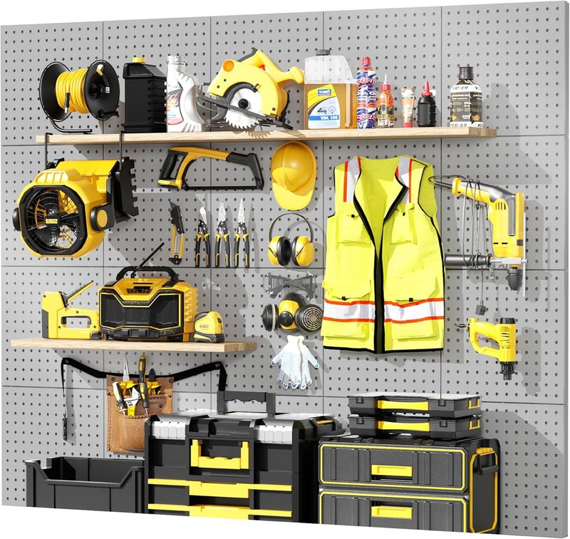FZK Peg Board, 6PCS Metal Pegboard, Heavy Duty Pegboard Wall Organizer with Frame. Pegboard for Walls, Garage, Workbench, Craft Room Tool Organization, Metal Pegboard Panels 12in*12in,Grey - Image 5